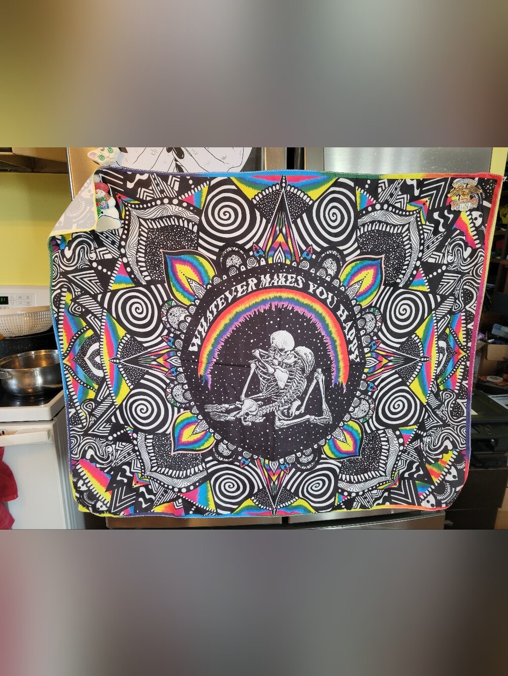 🧋NEW🧋Whatever Makes You Happy Black & Rainbow Wall Tapestry